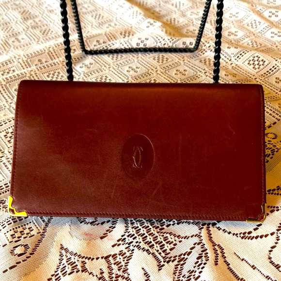 CARTIER Paris Bordeaux Burgundy Collection Kiss Lock Wallet Clutch